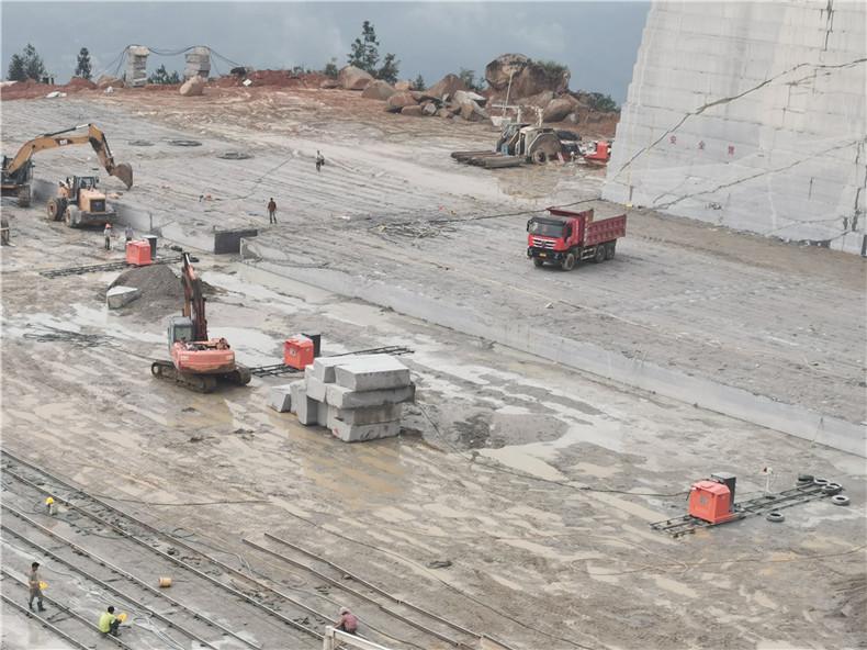 Aerial photographing granite mining video